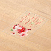 トロピカルハイビスカスさくらんぼカクテルブライダルシャワー アクリル招待状 (レイダウン)