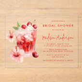トロピカルハイビスカスさくらんぼカクテルブライダルシャワー アクリル招待状 (正面)