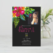 トロピカルハイビスカスの明るい色のSweet 16パーティー 招待状 (スタンド正面)