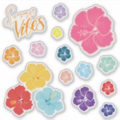 トロピカルハイビスカスの花と夏の雰囲気パック シール (正面)