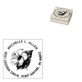 トロピカルハイビスカスの花ラウンド返送先住所 ラバースタンプ (押印)