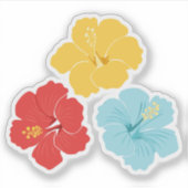 トロピカルハイビスカスの花3点セット – 赤+黄+青 シール (正面)