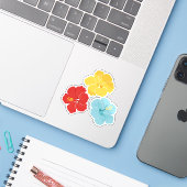 トロピカルハイビスカスの花3点セット – 赤+黄+青 シール (ノートパソコンとiPhone)