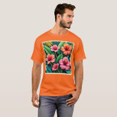 トロピカルハイビスカスの華麗なアート Tシャツ (正面フル)