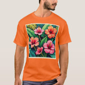 トロピカルハイビスカスの華麗なアート Tシャツ (正面)