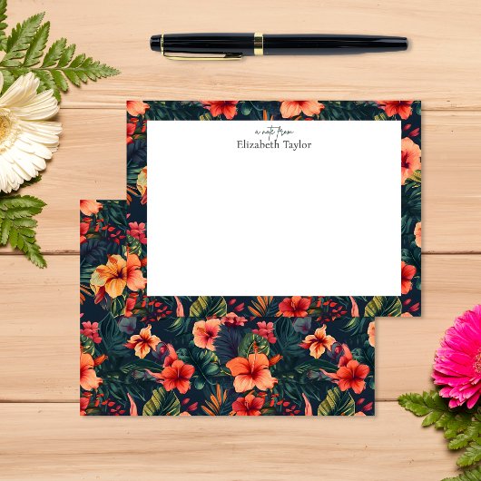 トロピカルハイビスカスイエローオレンジグリーンフローラ ノートカード