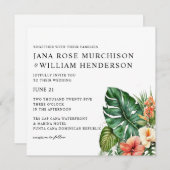 トロピカルハイビスカスウォーターカラー結婚式招待状 招待状 (正面/裏面)