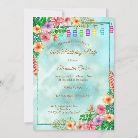 トロピカルハイビスカスサマーバースデーパーティー 招待状 (正面)