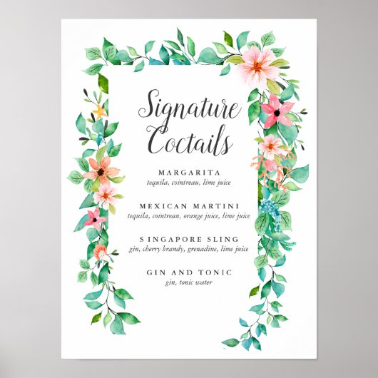 トロピカルハイビスカスシグネチャーカクテルメニューの看板 ポスター (正面)