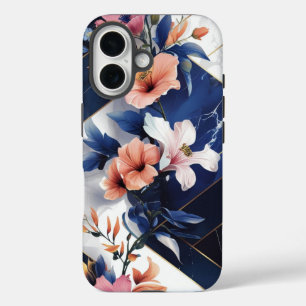 トロピカルハイビスカスネイビーiPhoneケース iPhone 16ケース