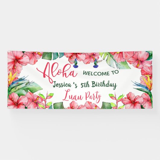トロピカルハイビスカスハワイアンアロハバースデーパーティー 横断幕 (横)