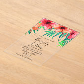 トロピカルハイビスカスハワイアンビーチ結婚式 アクリル招待状 (レイダウン)
