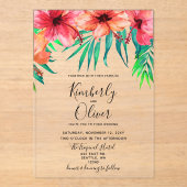 トロピカルハイビスカスハワイアンビーチ結婚式 アクリル招待状 (正面)