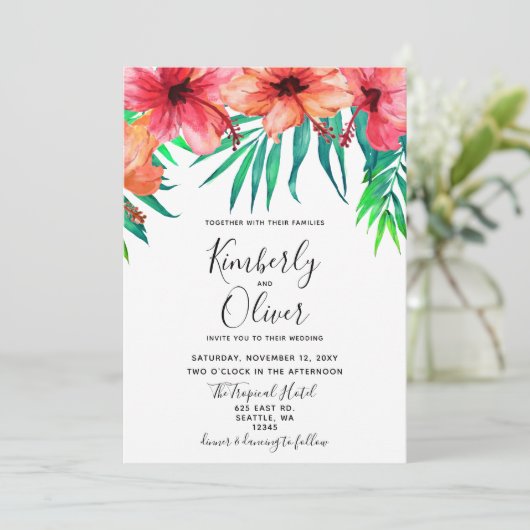 トロピカルハイビスカスハワイアンビーチ結婚式 招待状 (スタンド正面)