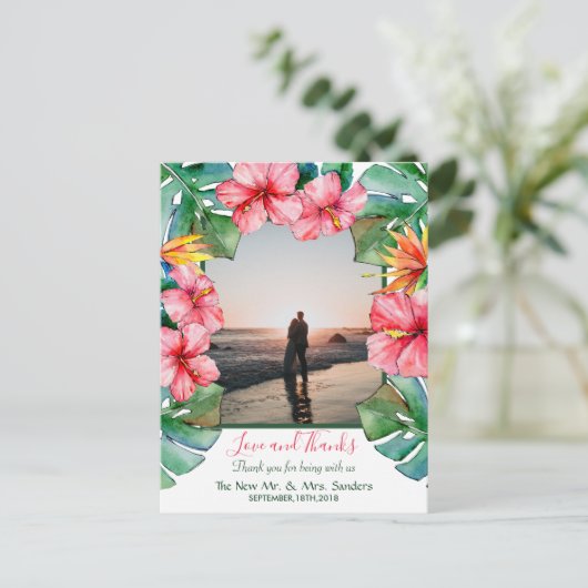 トロピカルハイビスカスハワイアン写真結婚の皆様へ ポストカード (スタンド正面)
