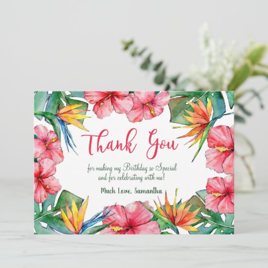 トロピカルハイビスカスハワイアン誕生日サンキューカード サンキューカード (スタンド正面)