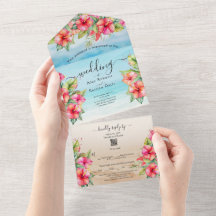 トロピカルハイビスカスビーチオールインワンウェディング