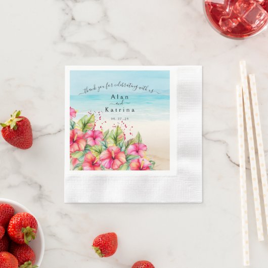 トロピカルハイビスカスビーチ先紙プレート 縁ありカクテルナプキン (インサイチュ)