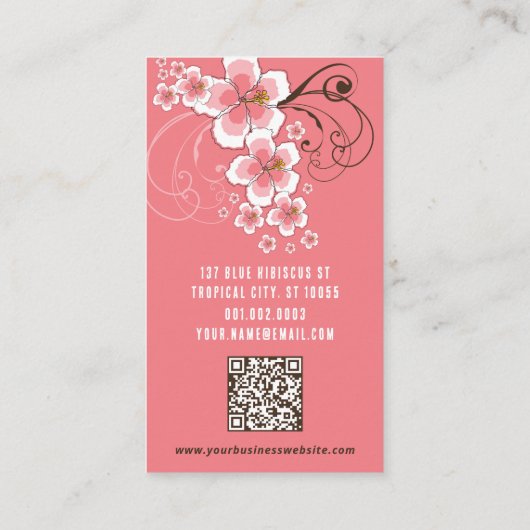 トロピカルハイビスカスピンクフラワーヴィンテージモダンシック 名刺 (裏面)