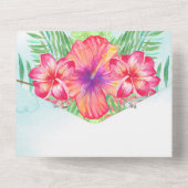 トロピカルハイビスカスフラワーウォータービーチ結婚式 オールインワン招待状 (裏面)