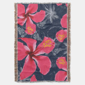 トロピカルハイビスカスフラワーズサマーデザイン スローブランケット (正面縦)
