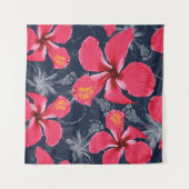 トロピカルハイビスカスフラワーズサマーデザイン タペストリー (正面(横))