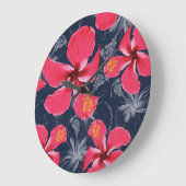 トロピカルハイビスカスフラワーズサマーデザイン ラージ壁時計 (傾斜)