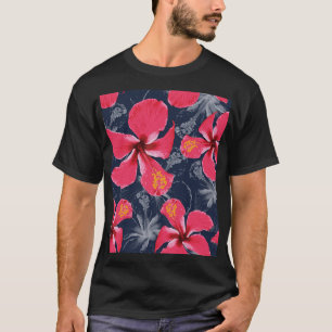 トロピカルハイビスカスフラワーズサマーデザイン Tシャツ