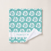 トロピカルハイビスカスフラワーハワイフローラプリントティール（緑がかった色） バスタオルセット (ウォッシュタオル)