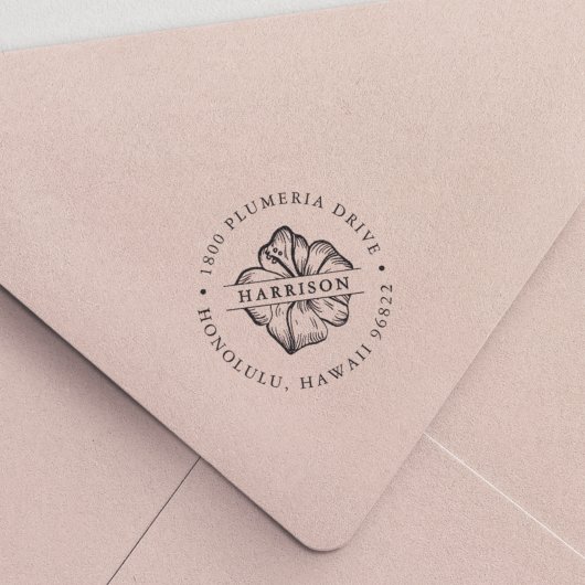 トロピカルハイビスカスフラワーラウンド差出人住所 セルフインキングスタンプ