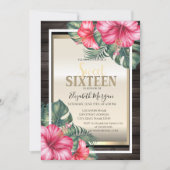 トロピカルハイビスカスフレームウッドスウィート16 招待状 (正面)