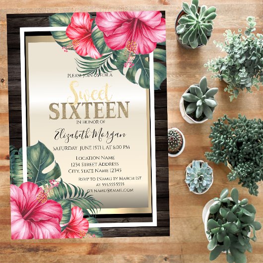 トロピカルハイビスカスフレーム ウッド サウィート16 招待状