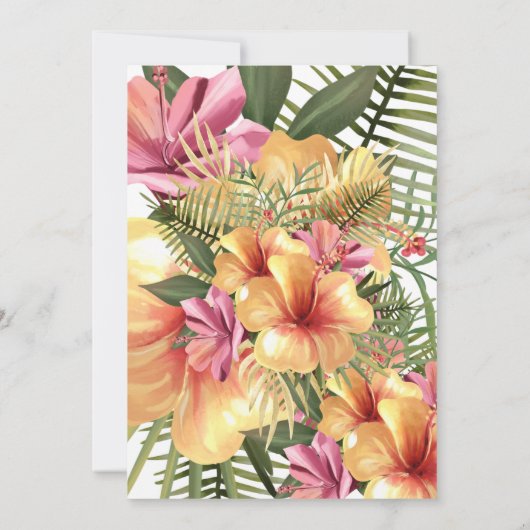 トロピカルハイビスカスフローライエローピンク金ゴールド誕生日 招待状 (裏面)