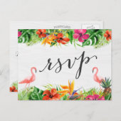 トロピカルハイビスカスフローラフラミンゴRSVP返信 インビテーションポストカード (正面/裏面)