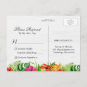 トロピカルハイビスカスフローラフラミンゴRSVP返信 インビテーションポストカード (裏面)