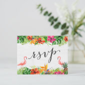 トロピカルハイビスカスフローラフラミンゴRSVP返信 インビテーションポストカード (スタンド正面)