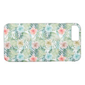トロピカルハイビスカスフローラミントストライプミントの水彩 Case-Mate iPhoneケース (裏面(横))