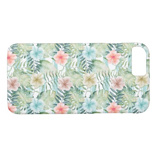 トロピカルハイビスカスフローラミントストライプミントの水彩 Case-Mate iPhoneケース (裏面(横))