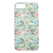 トロピカルハイビスカスフローラミントストライプミントの水彩 Case-Mate iPhoneケース (裏面)