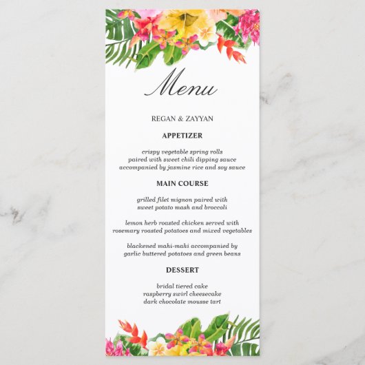 トロピカルハイビスカスフローラルパームズウェディング メニュー (正面)