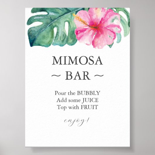 トロピカルハイビスカスブライダルシャワーミモサバー標識 ポスター (正面)
