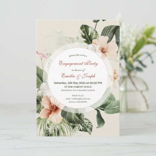 トロピカルハイビスカスボホパステル婚約 招待状 (スタンド正面)