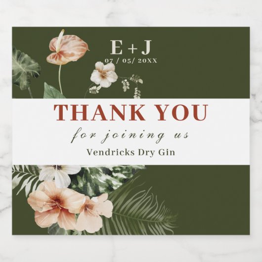 トロピカルハイビスカスボホ結婚パステルの「ありがとう」 リキュールボトルラベル (シングルラベル)