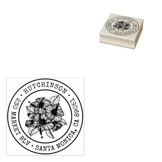 トロピカルハイビスカスラウンドファミリーネーム差出人住所 ラバースタンプ (押印)