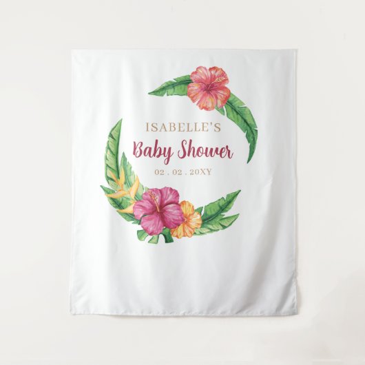 トロピカルハイビスカスルアウ（ハワイ式宴会）ベビーシャワー背景 タペストリー (正面)