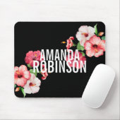 トロピカルハイビスカスヴィンテージ花模様はっきりした文字 マウスパッド (マウス)