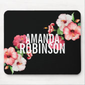 トロピカルハイビスカスヴィンテージ花模様はっきりした文字 マウスパッド (正面)