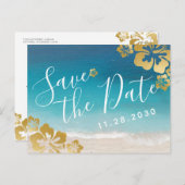 トロピカルハイビスカス救ビーチ結婚式デイトカード 案内ポストカード (正面/裏面)