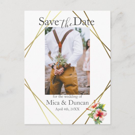 トロピカルハイビスカス日付写真QRコードを保存 ポストカード (正面)