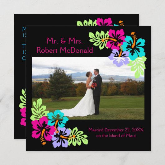 トロピカルハイビスカス結婚 – スクエア発表 招待状 (正面/裏面)